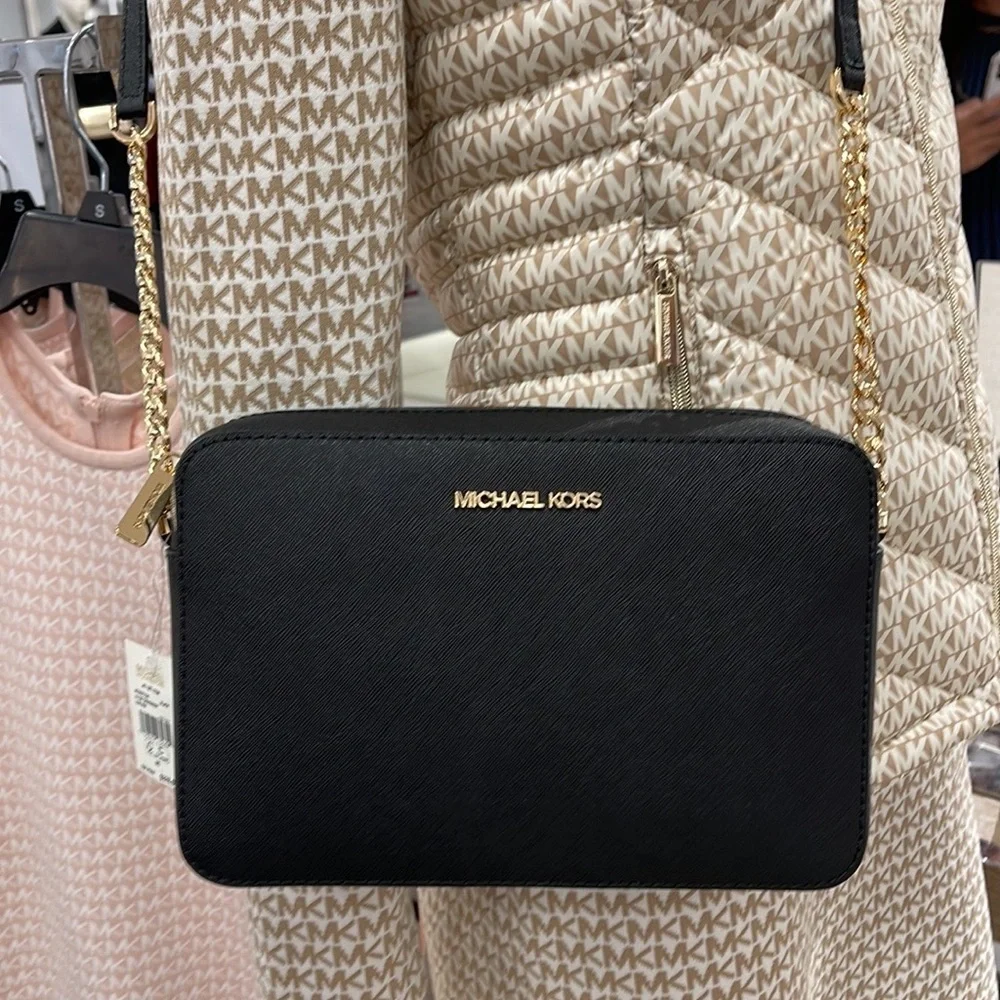 Michael Kors Jet Set Item Large East West Zip Crossbody Leather Black